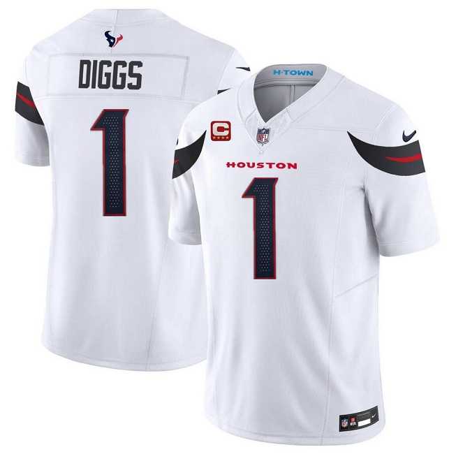 Men & Women & Youth Houston Texans #1 Stefon Diggs White 2024 Vapor F.U.S.E. With 4-Star C Patch Limited Stitched Jersey